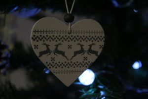 Things I Don't Like About Christmas - White and grey nordic heart with reindeers