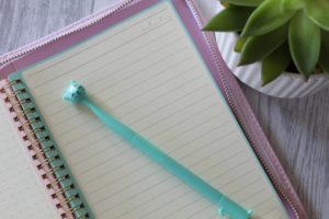 More things I wish I'd known - blank lined paper with a blue cat headed pen on top