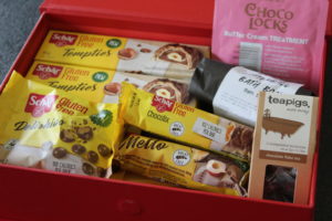 The Schar goodies in a red box