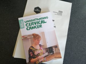 Having a Colposcopy - a Cervical Cancer booklet on top of an NHS letter
