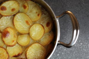 Minced Beef Hotpot - layered potatoes in the top of the pan