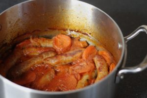 Sausage Casserole - A silver casserole pan with the sausage casserole cooked inside 